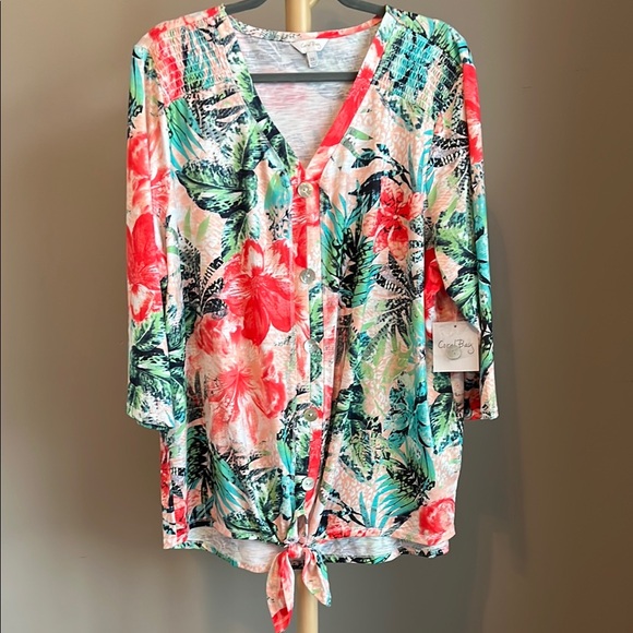 Coral Bay Tops - ⭐️⭐️PICK 5 / $20 NWT Coral Bay Pink Green 3/4 Sleeve Tie Front Blouse 2X
